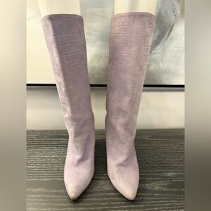 Toral Lavender Croc-Embossed Knee-High Boots